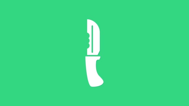 緑の背景に隔離された白い軍用ナイフのアイコン。4Kビデオモーショングラフィックアニメーション - 映像、動画
