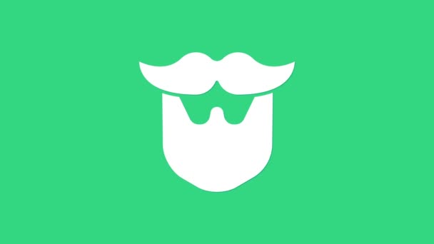 Icono de bigote blanco y barba aislado sobre fondo verde. Símbolo de barbería. Estilo de pelo facial. Animación gráfica de vídeo 4K - Metraje, vídeo