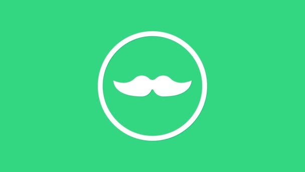 Icône Moustache blanche isolée sur fond vert. Symbole du coiffeur. Coiffure faciale. Animation graphique de mouvement vidéo 4K - Séquence, vidéo