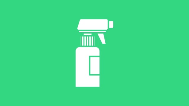 Biała butelka lakieru pistoletu fryzjerskiego z ikoną wody izolowane na zielonym tle. 4K Animacja graficzna ruchu wideo - Materiał filmowy, wideo