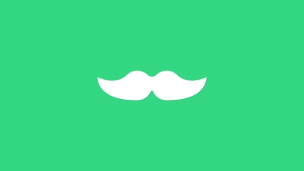 Witte snor pictogram geïsoleerd op groene achtergrond. Barbershop symbool. Gezichtshaar stijl. 4K Video motion grafische animatie - Video
