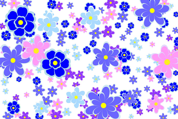 Bright decorative floral abstract background of blue and pink flowers, design element - Wektor, obraz