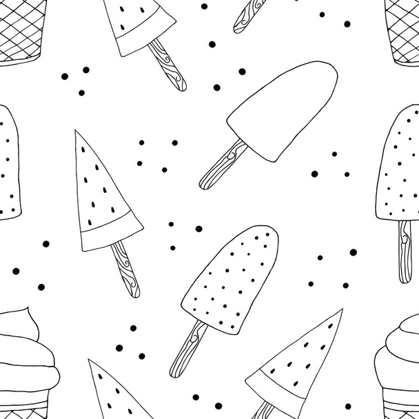 Hand drawn Ice cream food seamless pattern. Ice cream Vector illustration in doodle style - Vector, imagen