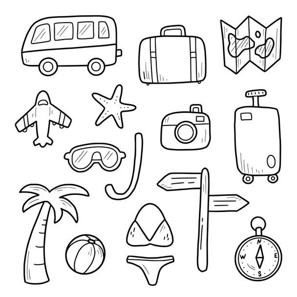 Kézzel rajzolt készlet utazás nyári vakáció - Vektor, kép