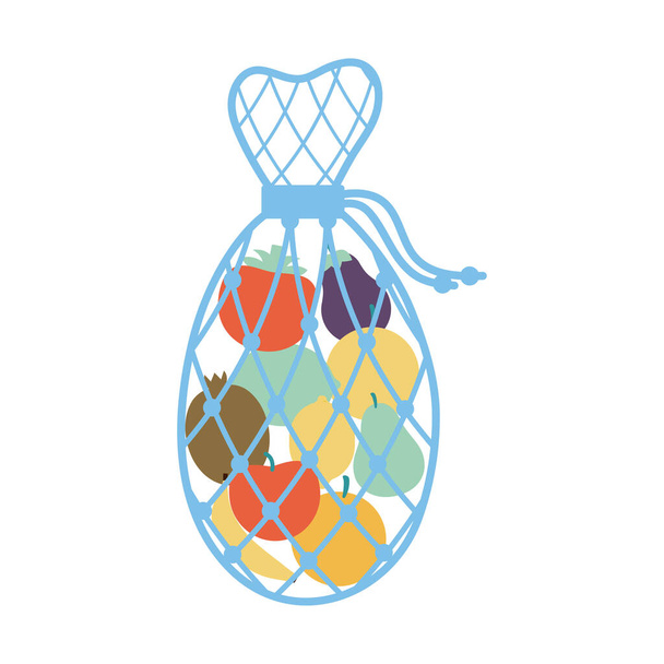 sac écologique avec un fruit à l'intérieur et de couleur bleue - Vecteur, image