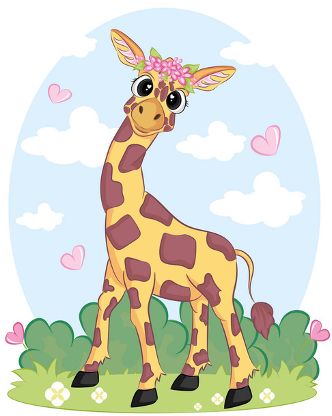 Flat vector illustration of a giraffe. Design for Wallpaper, books, t-shirts, postcards, etc. - Vector, Image