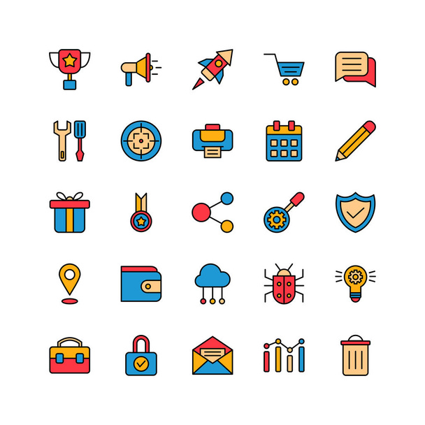 marketing and seo icon set. colorful filled outline style collection. - Vector, Image