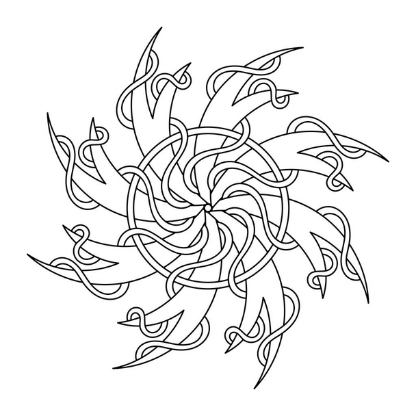 Modern Mandala. Coloring Book. Interweaving of ribbons . Hand drawn vector illustrations. - Vektör, Görsel