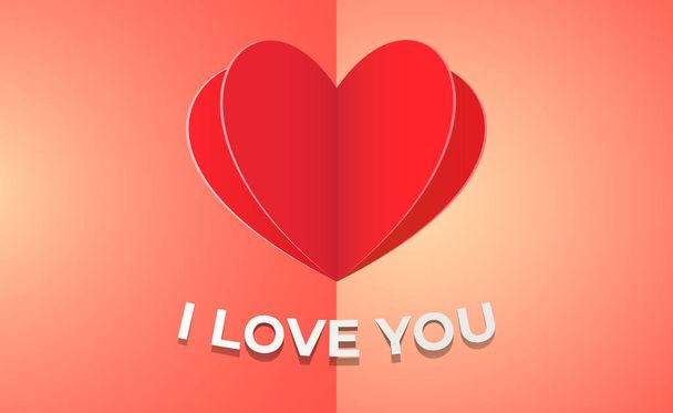 Love confession card illustration with vivid background and paper heart - Vector, Imagen