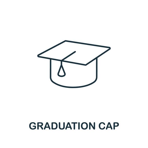 Eğitim Koleksiyonundan mezuniyet ikonu. Şablonlar, web tasarımı ve bilgi grafikleri için basit satır mezuniyet Cap simgesi. - Vektör, Görsel