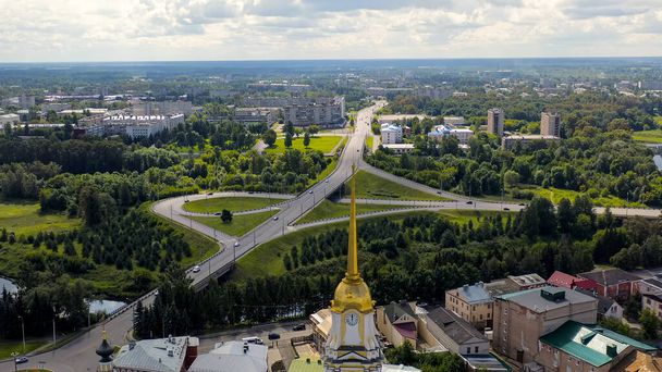 Rybinsk, Russland. Kathedrale der Verklärung des Herrn in Rybinsk, Luftaufnahme   - Foto, Bild