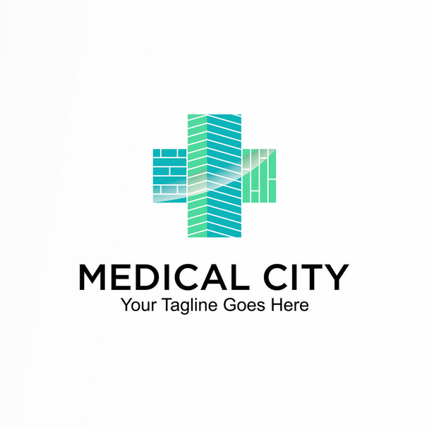 Simple Plus or cross with building image graphic icon logo design abstract concept vector stock. can be used as a corporate identity related to health or hospital - Vector, Imagen