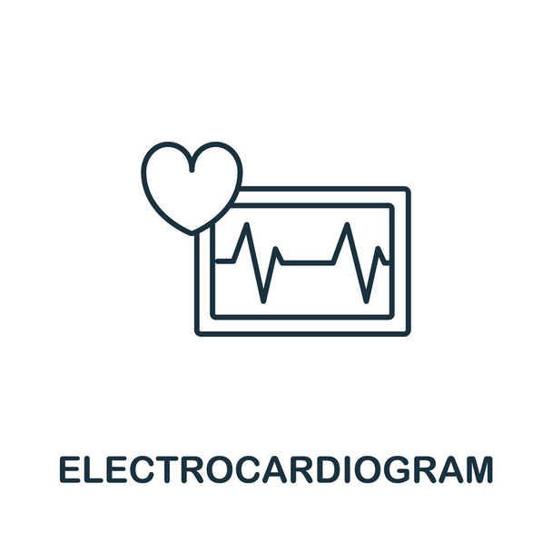 Icono del electrocardiograma de la colección de chequeo. Icono de electrocardiograma de línea simple para plantillas, diseño web e infografías. - Vector, Imagen