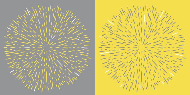 Efecto de explosión de líneas radiales aleatorias negras, grises y amarillas. Patrón circular abstracto floral. Iluminante y último gris.  - Foto, Imagen