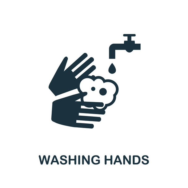 Icono de lavarse las manos. Ilustración sencilla de la colección de higiene. Icono de manos de lavado monocromáticas para diseño web, plantillas e infografías. - Vector, Imagen