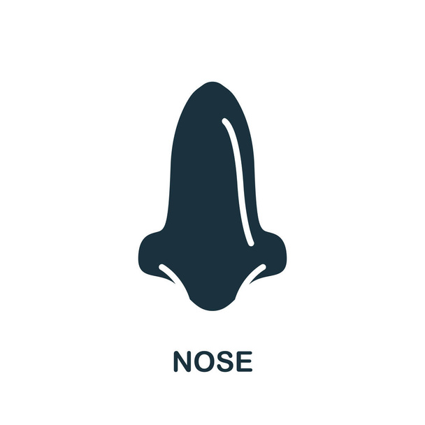 鼻のアイコン。内臓コレクションのシンプルなイラスト。Webデザイン、テンプレート、インフォグラフィックのためのモノクロームの鼻のアイコン. - ベクター画像
