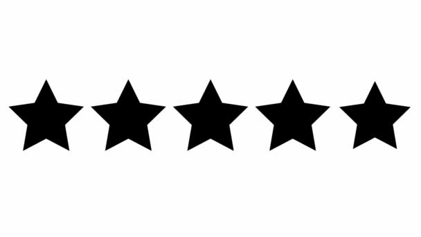 Animated vijf zwarte sterren klant product rating review. Vector platte illustratie geïsoleerd op de witte achtergrond - Video