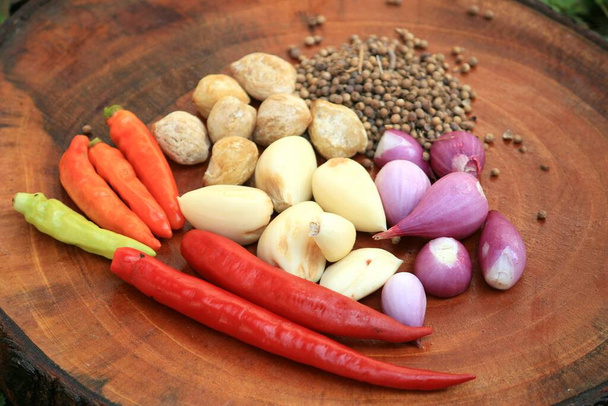 vegetables and cooking spices such as chilies, candlenuts, pepper, garlic, shallots  - Photo, Image