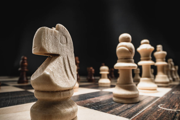 Macro shot of wooden chess figures on board - Photo, image