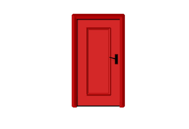 červené dveře se zavřely izolované na bílém, realistickém 3D designu dveří.Interiér ilustrace. Pohled zepředu. - Fotografie, Obrázek