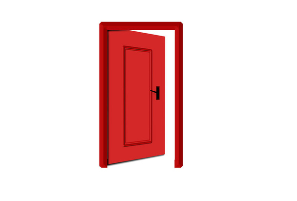 puerta abierta roja aislada en blanco. diseño rojo  - Foto, imagen