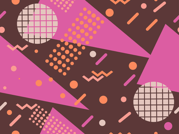 Seamless pattern with geometric shapes in the style of the 80s. Trendy retro background for printing on paper, advertising materials and fabric. Vector illustration - Vector, Image