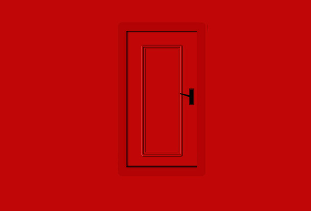 ed diseño de una puerta cerrada en fondo de pared roja. visualización 3d, ilustración profesional. - Foto, Imagen