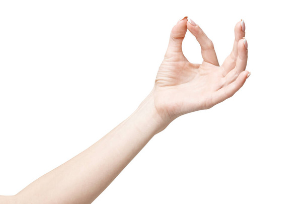 samice ruka rýhování prstem izolované na bílém pozadí s výstřižkem cesta - Fotografie, Obrázek
