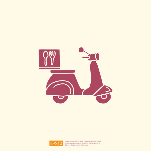 食品配送サービススクーターのアイコン。シルエットのドアのスタイルのベクトルイラストとオートバイのサインシンボル - ベクター画像