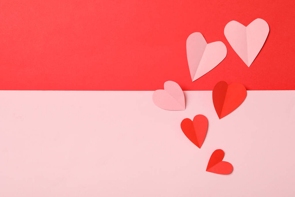 Decorative hearts on two tone background, space for text - Valokuva, kuva