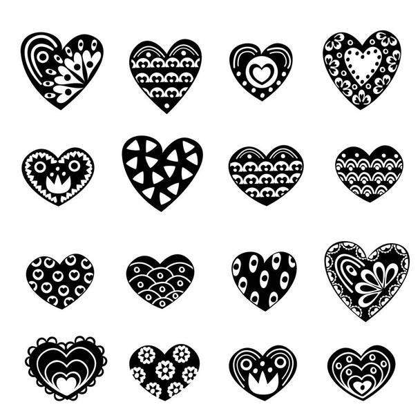 set of isolated black vintage hearts - Vektör, Görsel