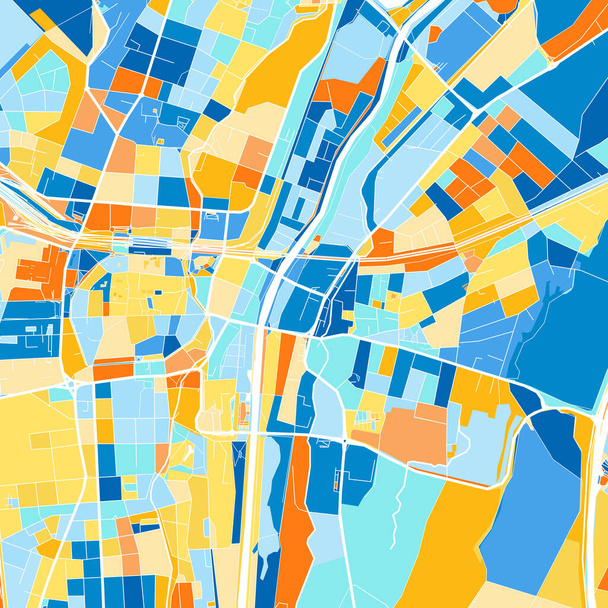 Barevná umělecká mapa SanktPoltenu, Dolního Rakouska, Rakouska Jin blues a pomeranče. Odstupňování barev v mapě SanktPolten se řídí náhodným vzorem. - Vektor, obrázek