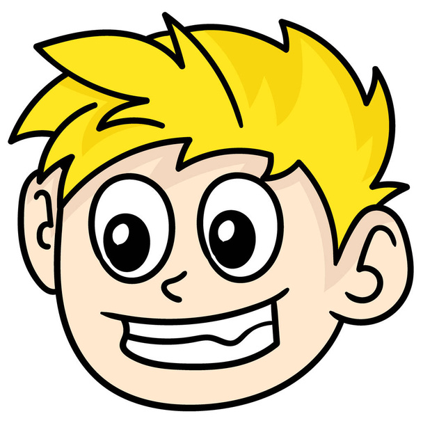 emoticon of a boy head with blonde hair laughed handsome, character cute doodle draw. vector illustration - Vektor, Bild