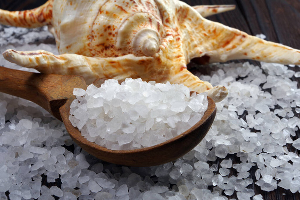 natural spices. sea salt on a wooden table - Photo, Image