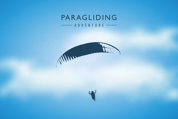 paragliding adventure paraglider in cloudy sky - Vector, Image