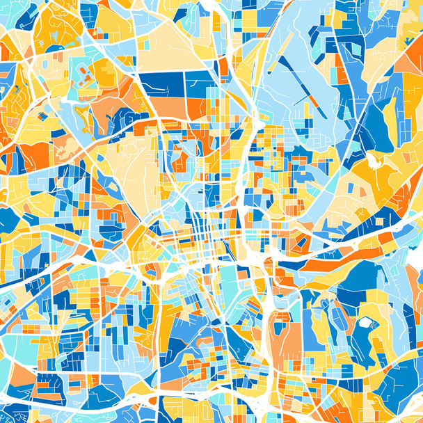 Mapa sztuki kolorów Winston-Salem, Karolina Północna, Stany Zjednoczone w kolorze niebieskim i pomarańczowym. Gradacje kolorów na mapie Winston-Salem są zgodne z losowym wzorem.. - Wektor, obraz