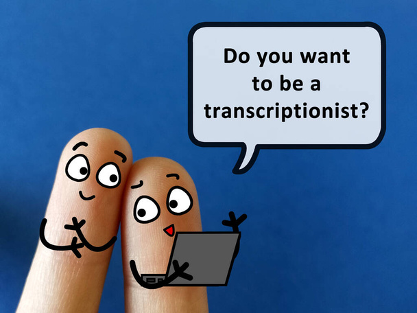 Dva prsty jsou vyzdobeny jako dvě osoby. Jeden z nich se ptá druhého, jestli chce být transkripcionista.. - Fotografie, Obrázek