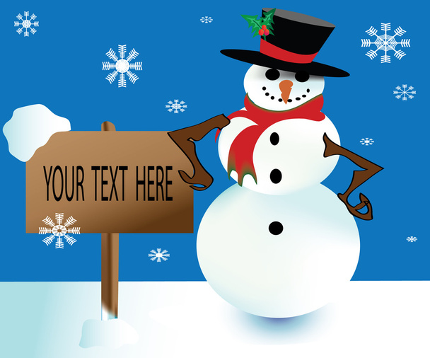 Snowman and sign board - Vector, Image