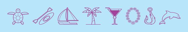 ensemble de dessin animé île tropicale icône modèle de conception avec divers modèles. illustration vectorielle moderne isolée sur fond bleu - Vecteur, image