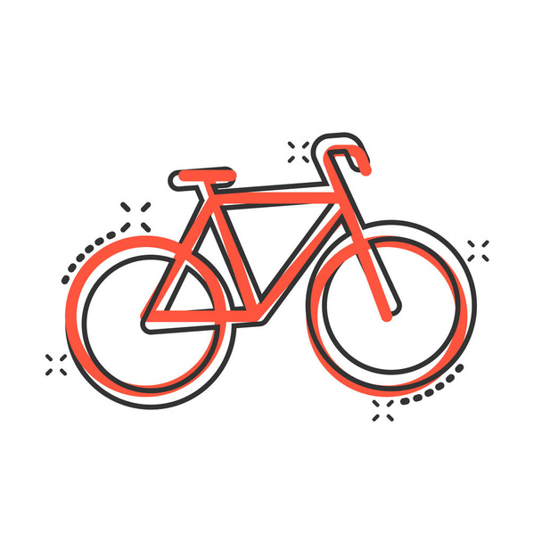 Icona della bicicletta in stile comico. Illustrazione vettoriale del fumetto della bici su sfondo bianco isolato. Ciclo viaggio spruzzi effetto business concetto
. - Vettoriali, immagini