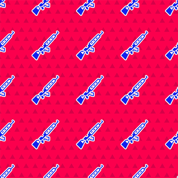 Blue Sniper rifle with scope icon isolated seamless pattern on red background.  Vector. - Vector, Image