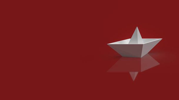 紅海市場のコンテンツのための赤い背景に白いボート紙3Dレンダリング. - 写真・画像