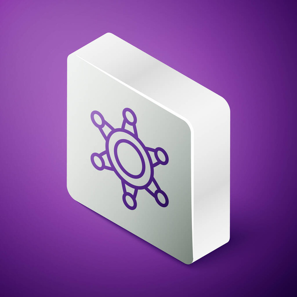 Isometric line Hexagram šerif icon isolated on purple background. Ikona odznaku policie. Stříbrný knoflík. Vektor. - Vektor, obrázek