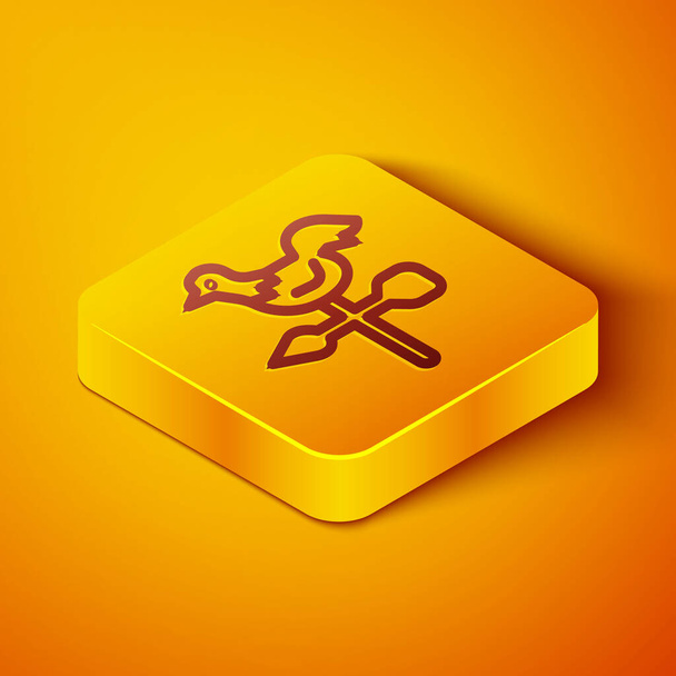 Isometric line Rooster weather vane icon isolated on orange background. Weathercock sign. Windvane rooster. Yellow square button. Vector. - Vector, Image
