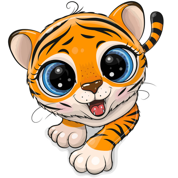 Cute Cartoon Tiger creeping up isolated on a white background - Vektor, kép