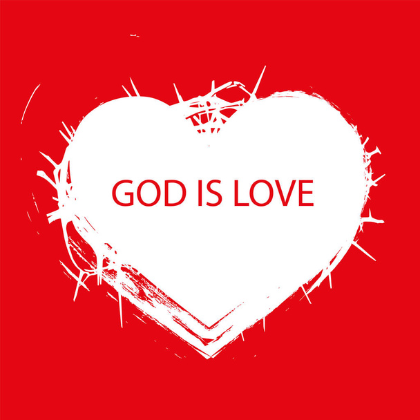 καρδιά με ένα στεφάνι από αγκάθια και μια φράση για την αγάπη του Ιησού  - Διάνυσμα, εικόνα