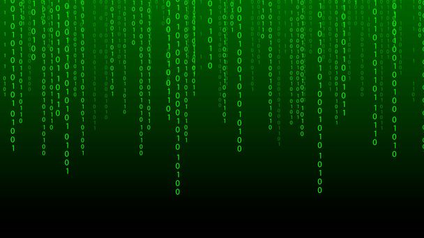 Hintergrund der grünen Matrix. Fallende Zahlen auf dem Bildschirm. Technologie streamt binären Code. Digitale Vektorillustration. - Vektor, Bild