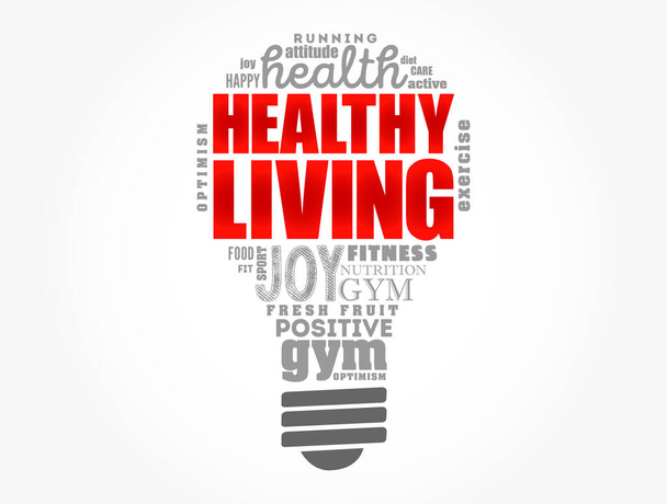 Healthy Living light bulb word cloud, health concept background - Вектор, зображення