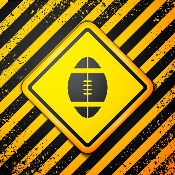 Fekete rögbi labda ikon elszigetelt sárga alapon. Figyelmeztető jel. Vektorillusztráció. - Vektor, kép