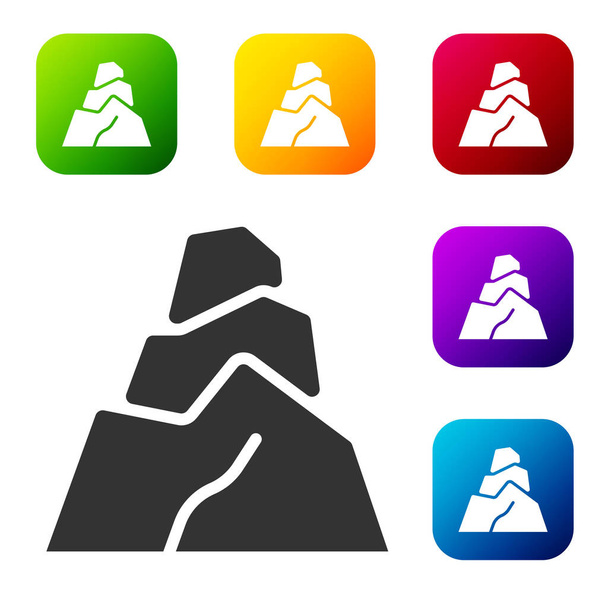 Pietre Black Rock icona isolata su sfondo bianco. Imposta le icone nei pulsanti quadrati a colori. Vettore. - Vettoriali, immagini